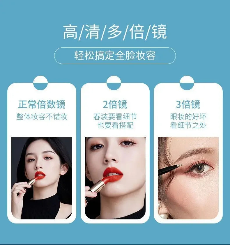 LED Makeup Mirror Desktop with Light, Ins style,Three-sided Folding, Dormitory Desktop, Beauty and Bedroom Dressing Mirror,
