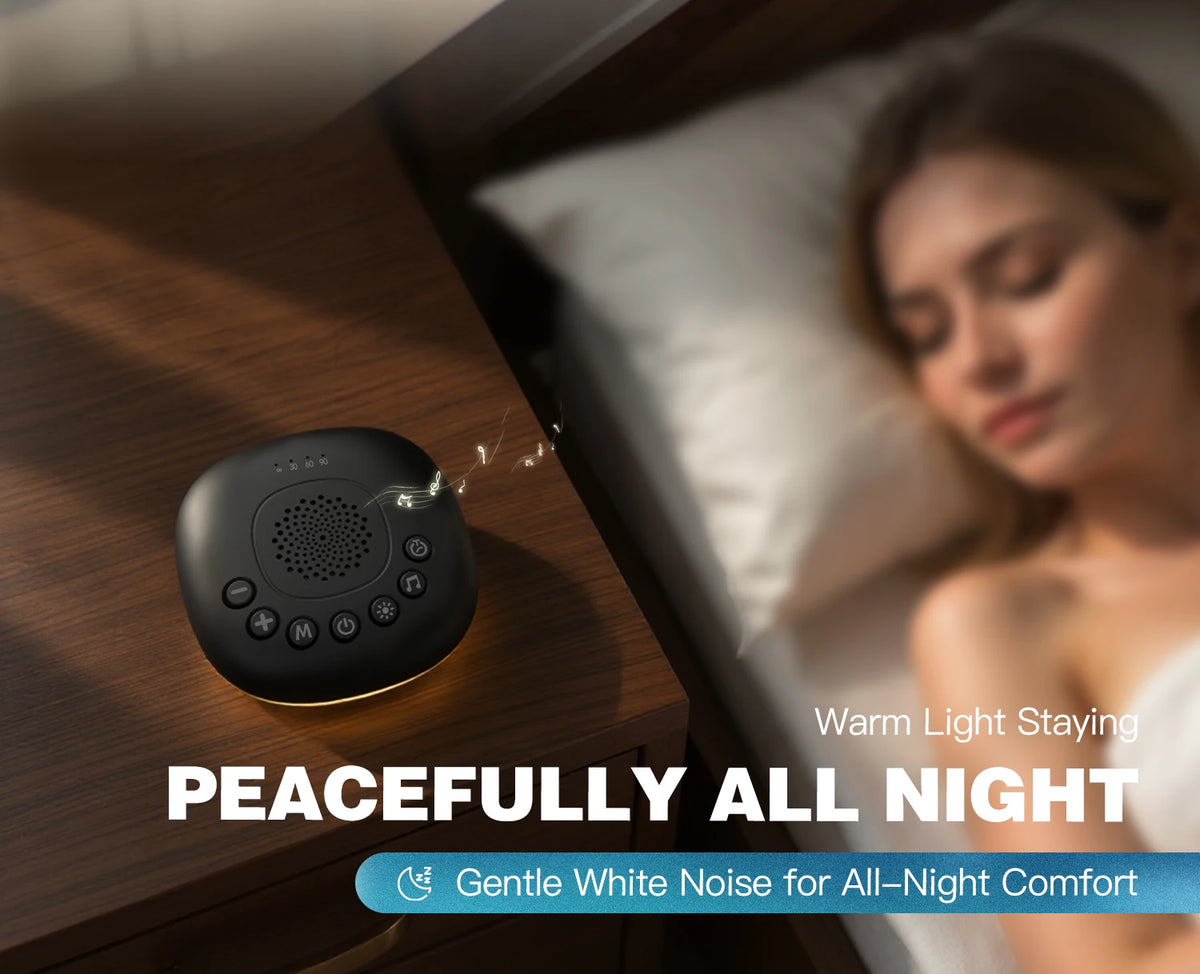 White Noise Machine with 20 Soothing Sounds, Night Light Timer, Portable Sound Machine for Baby, Adult, Travel, Studying, Office