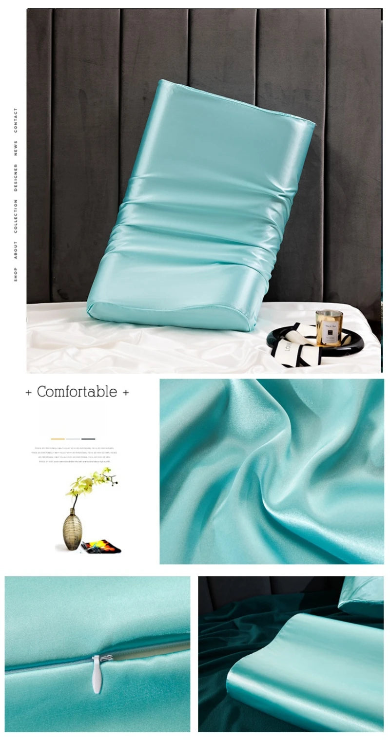 Satin Silk Pillowcase for Memory Foam and Latex Pillow Solid Cushion Cover Hair Skin Protect Decorative Case 30x50cm/40x60cm