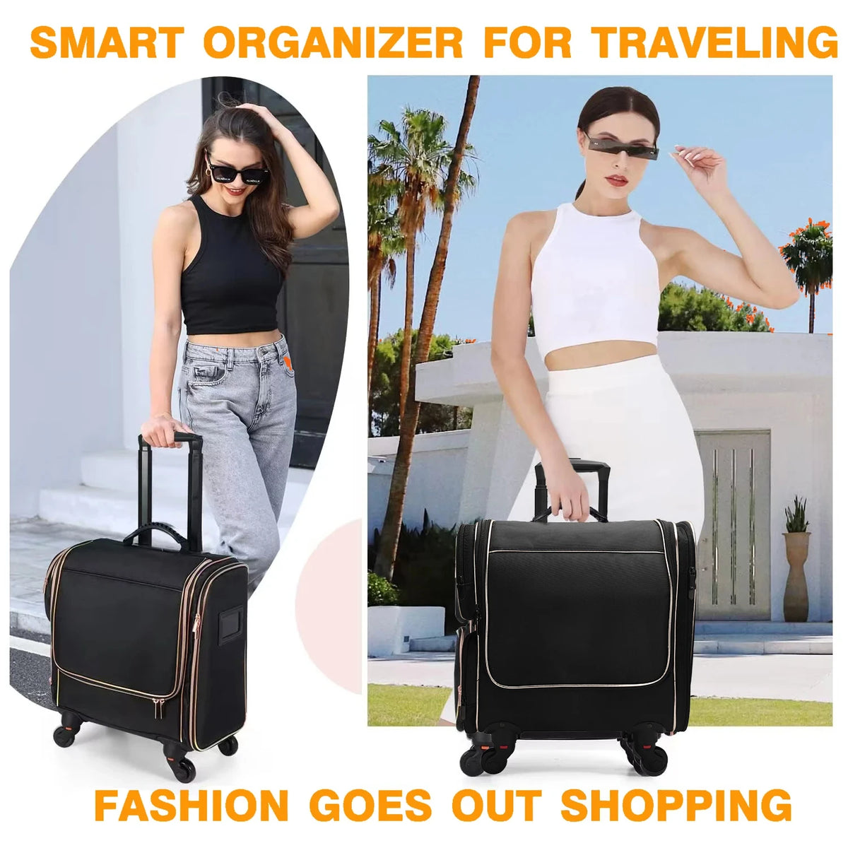 Travel Makeup Artist Bag with Wheels Cosmetic Brush Storage Beauty Tool Organizer Rolling Suitcase for Artists
