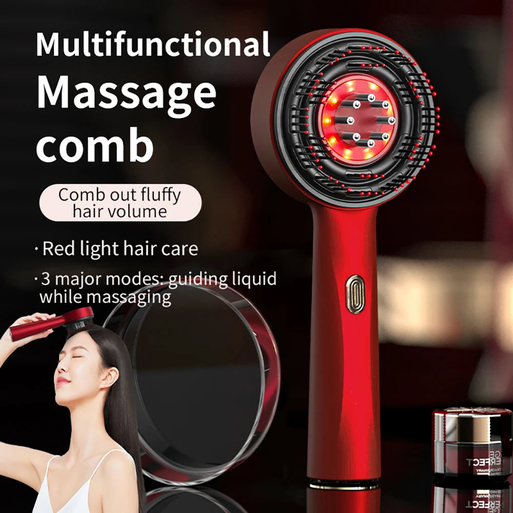 Scalp Massage Comb with Red Light, Electric Hair Scalp Massager with 3 Modes, Rechargeable 6ml Serum Applicator Tool