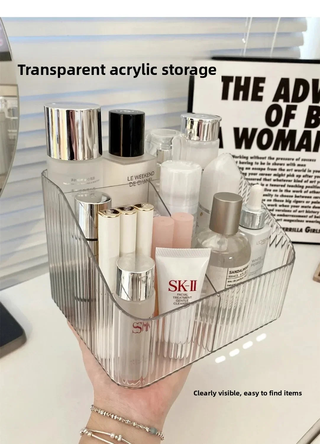 Cosmetic Storage Box For Vanity Makeup Organizer Clear Acrylic Skincare Organiser For Lipstick Cosmetic Organizer Perfume Holder