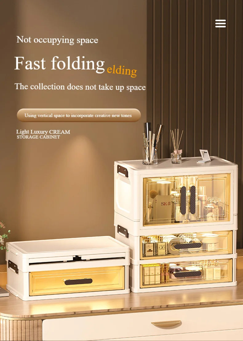 Multi-functional 3 Tier Cosmetic Organizer,Foldable Makeup Organizer,Desktop Dresser,Organizer Drawers,Stackable&DustproofDesign