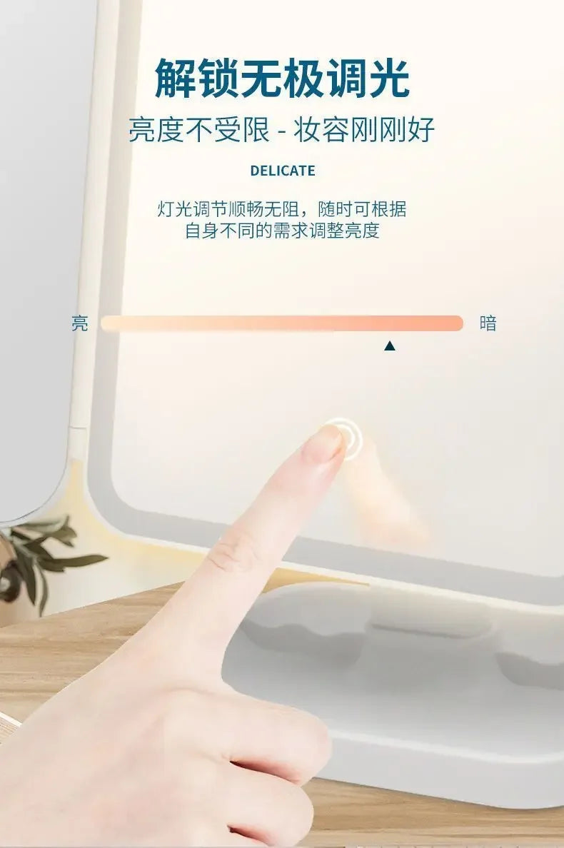 LED Makeup Mirror Desktop with Light, Ins style,Three-sided Folding, Dormitory Desktop, Beauty and Bedroom Dressing Mirror,