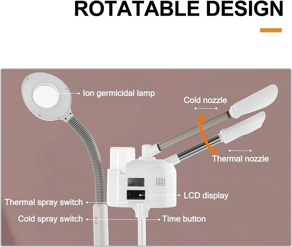 Facial Steamer Hot Cold Steam - 3-in-1 Nano Ionic Humidifier with LED Magnifying Lamp