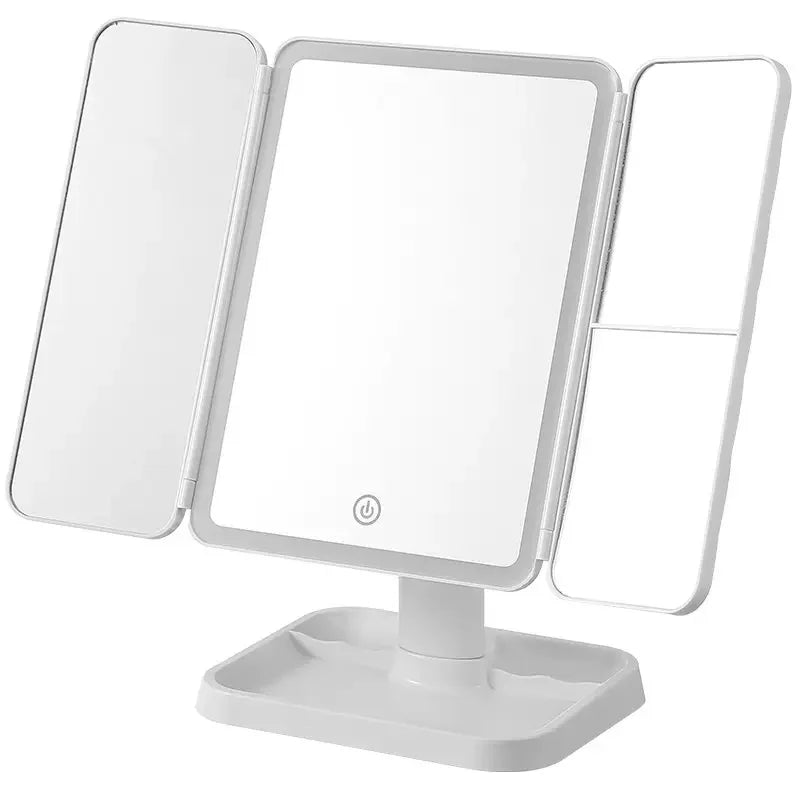LED Makeup Mirror Desktop with Light, Ins style,Three-sided Folding, Dormitory Desktop, Beauty and Bedroom Dressing Mirror,
