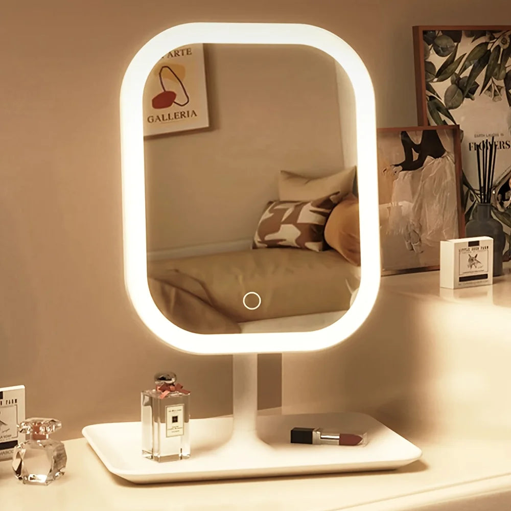 LED Makeup Mirror with Lights, Touch Control &amp; 3 Modes, Rechargeable Desktop Travel Beauty Mirror, Adjustable Brightness