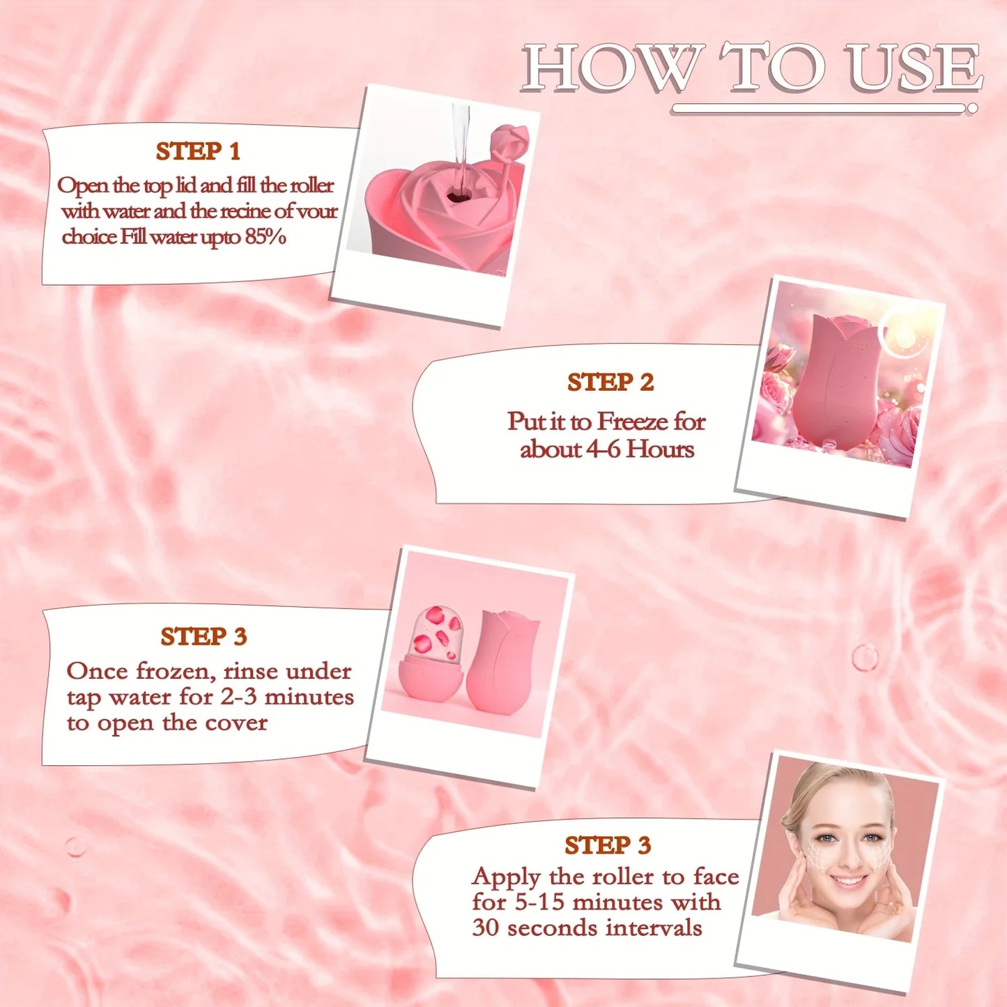 Ice Roller for Face and Eyes Silicone Ice Mold, Cooling and Firming Facial Skin Ice Roller Leak-proof Reusable Facial Care Tool