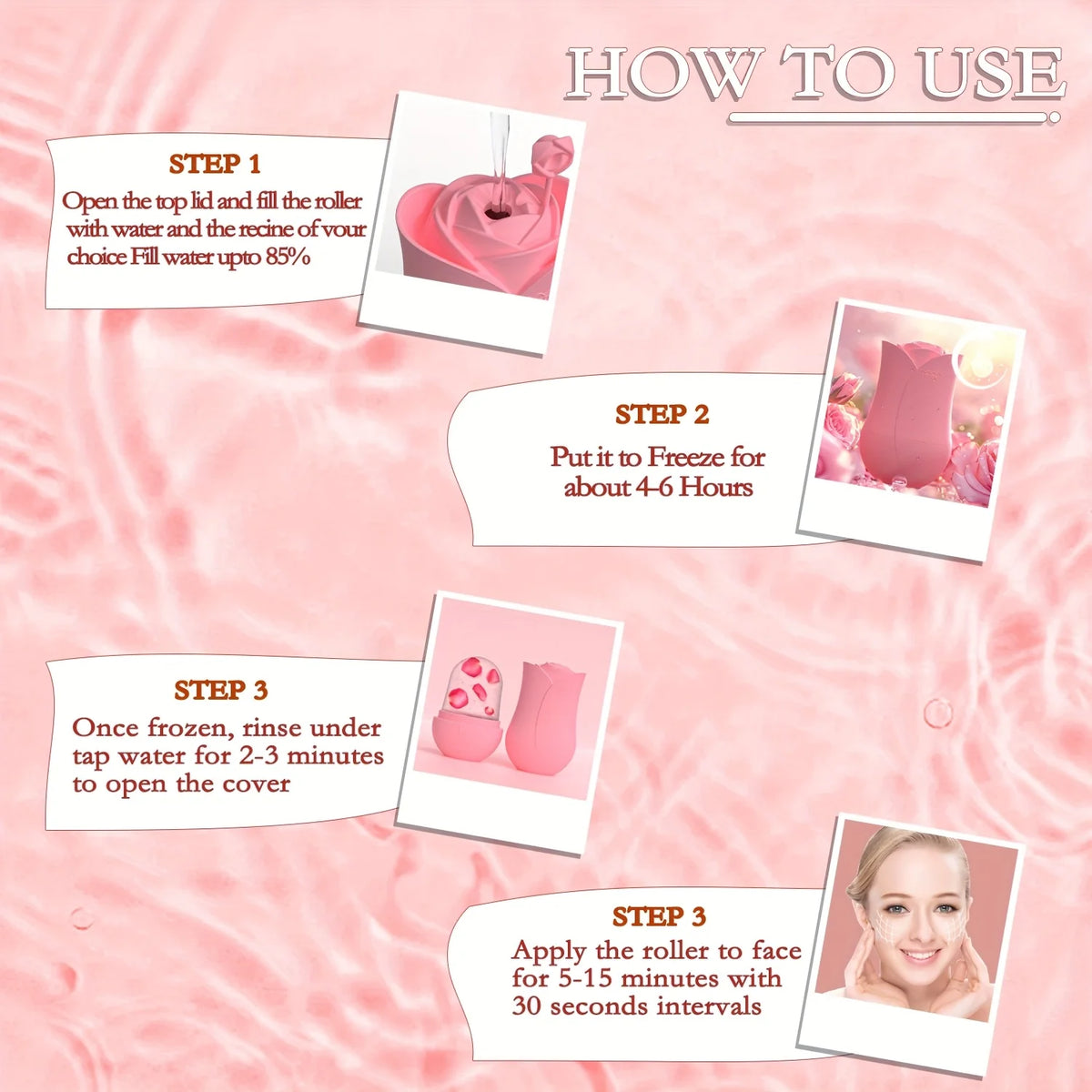 Ice Roller for Face and Eyes Silicone Ice Mold, Cooling and Firming Facial Skin Ice Roller Leak-proof Reusable Facial Care Tool