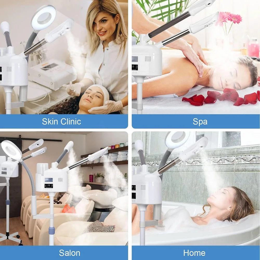 Facial Steamer Hot Cold Steam - 3-in-1 Nano Ionic Humidifier with LED Magnifying Lamp