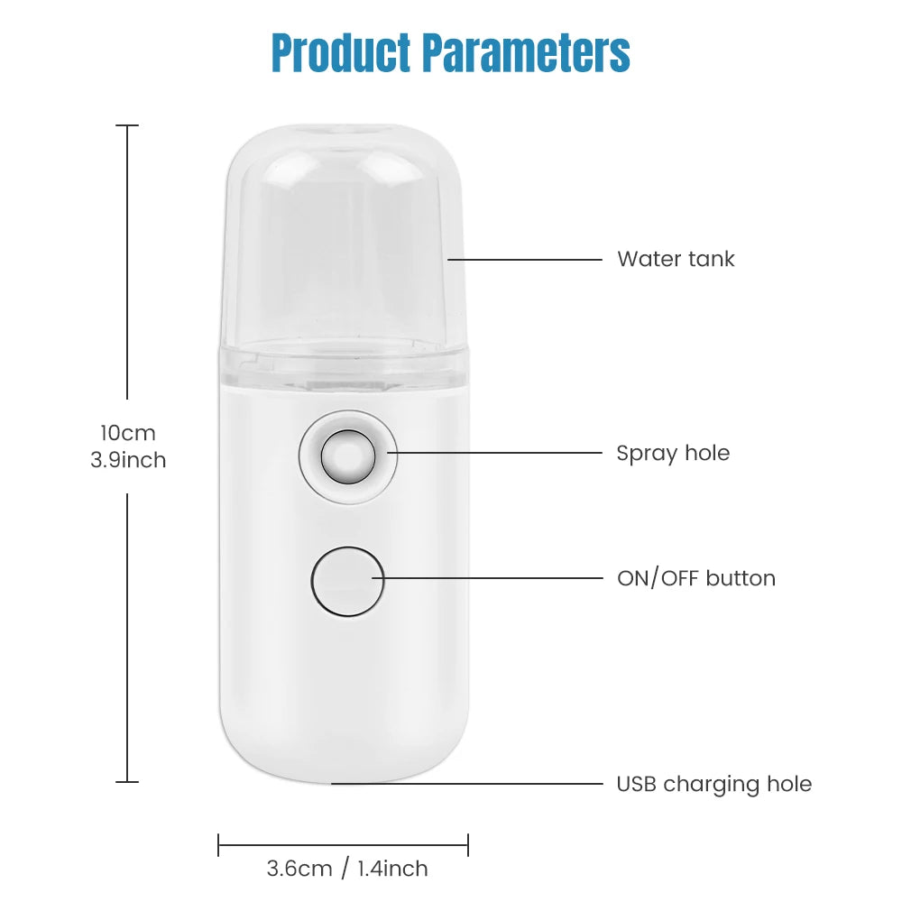 Face Steamer Humidifier USB Rechargeable Nano Mist Sprayer Facial Nebulizer Steamer Moisturizing Beauty Device Facial Skin Care