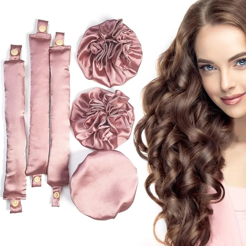 2/4/6Pcs Satin Heatless Curling Set Overnight Curl Blowout Rods Soft Hair Curlers To Sleep in Bun Bons Heatless Curls Bonnet Cap