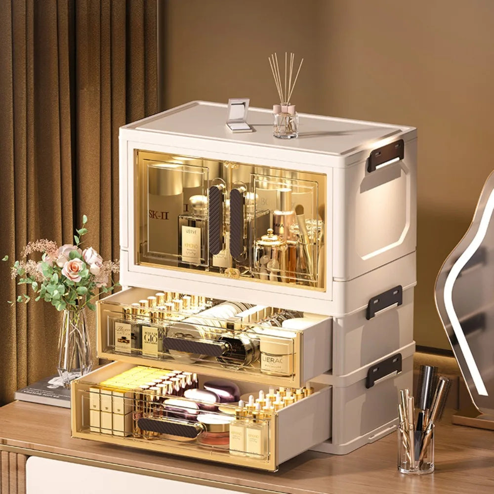 Multi-functional 3 Tier Cosmetic Organizer,Foldable Makeup Organizer,Desktop Dresser,Organizer Drawers,Stackable&amp;DustproofDesign