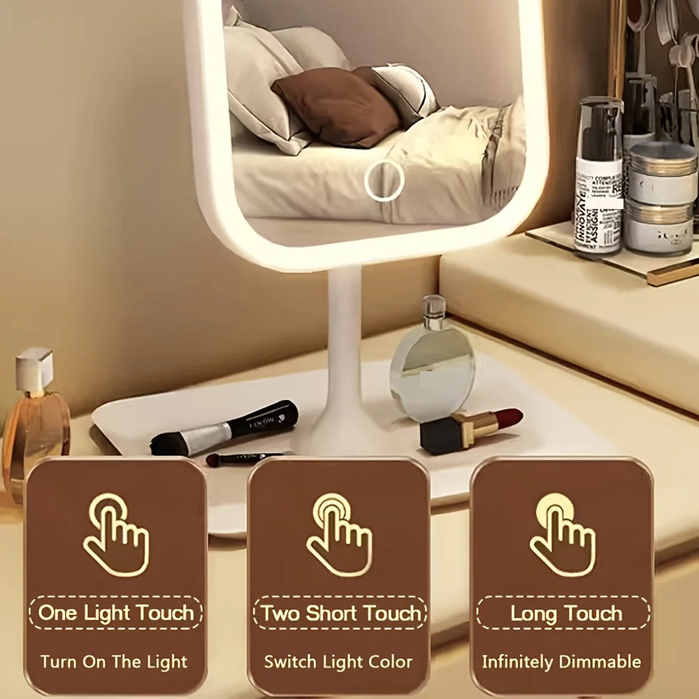LED Makeup Mirror with Lights, Touch Control &amp; 3 Modes, Rechargeable Desktop Travel Beauty Mirror, Adjustable Brightness