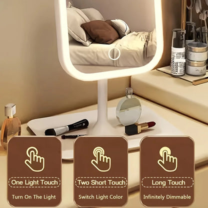 LED Makeup Mirror with Lights, Touch Control & 3 Modes, Rechargeable Desktop Travel Beauty Mirror, Adjustable Brightness
