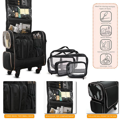 Travel Makeup Artist Bag with Wheels Cosmetic Brush Storage Beauty Tool Organizer Rolling Suitcase for Artists