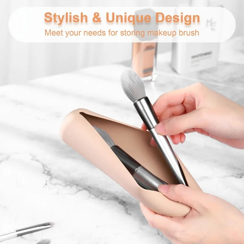 Travel Makeup Brush Bag, Simple Portable Silicone Storage Box, Soft and Sleek Makeup Tools Organizer for Travel