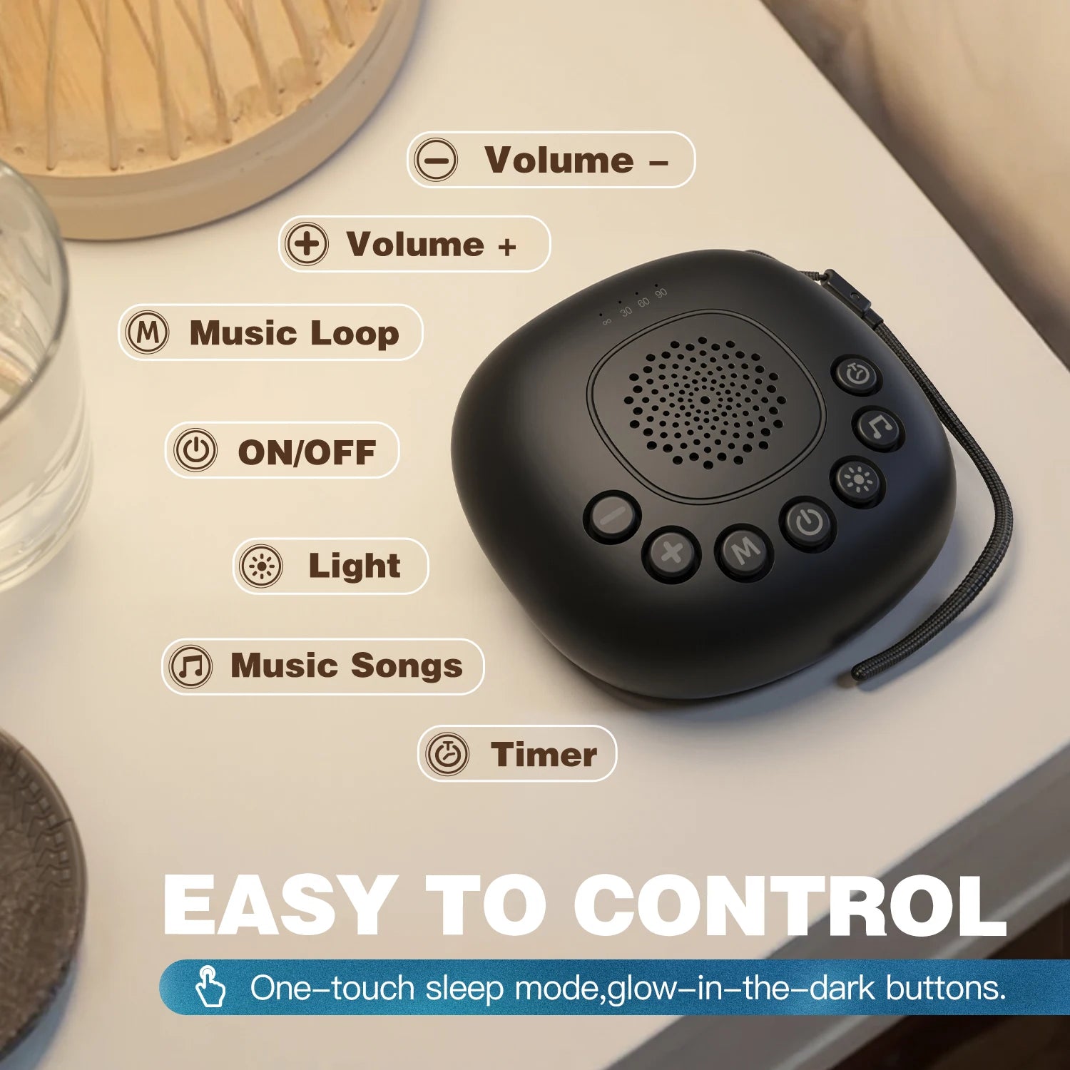 White Noise Machine with 20 Soothing Sounds, Night Light Timer, Portable Sound Machine for Baby, Adult, Travel, Studying, Office