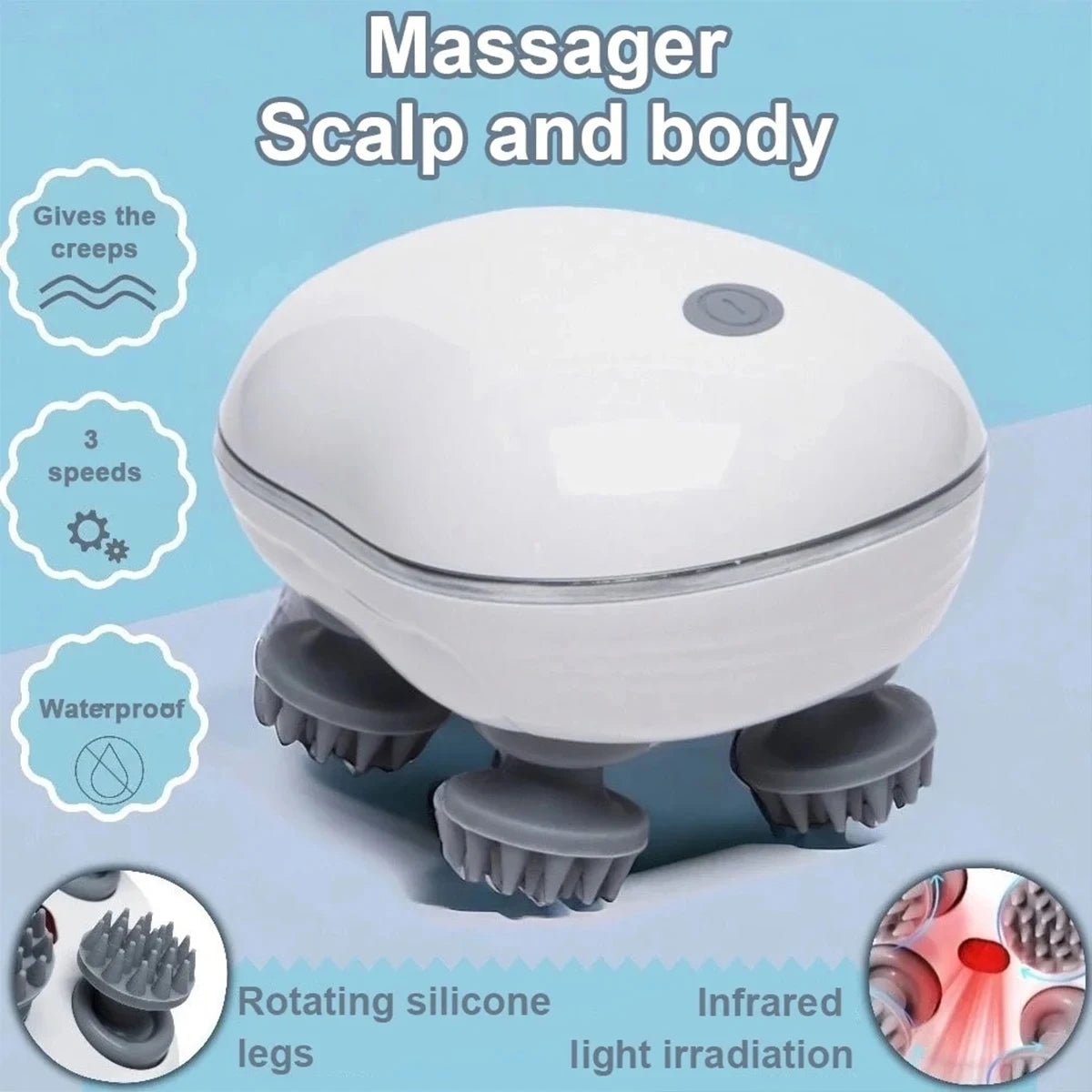 Head Massager with Adjustable Speed for Scalp Massage Red Light for Hair Care Soft Silicone for Deep Kneading of the Head