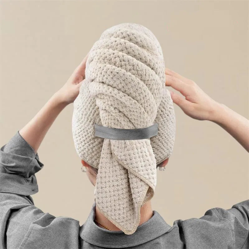 Microfiber Hair Towel Extra Large Wrap Quick Dry Hair Towel Wrap with Elastic Band Ultra Absorbent Soft Towel for Hair Turban