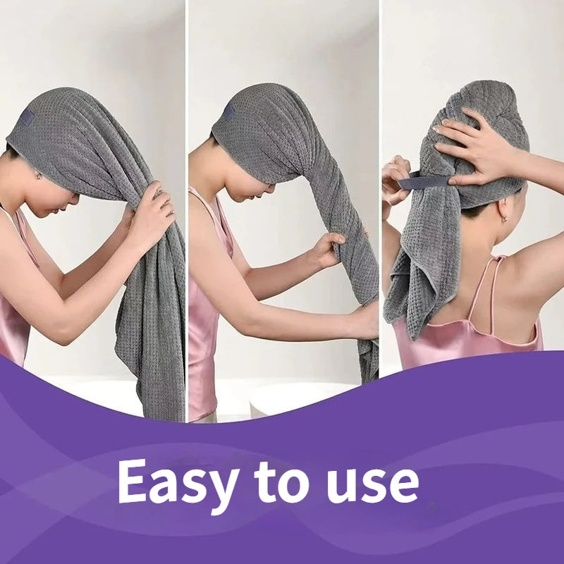 Microfiber Hair Towel Extra Large Wrap Quick Dry Hair Towel Wrap with Elastic Band Ultra Absorbent Soft Towel for Hair Turban