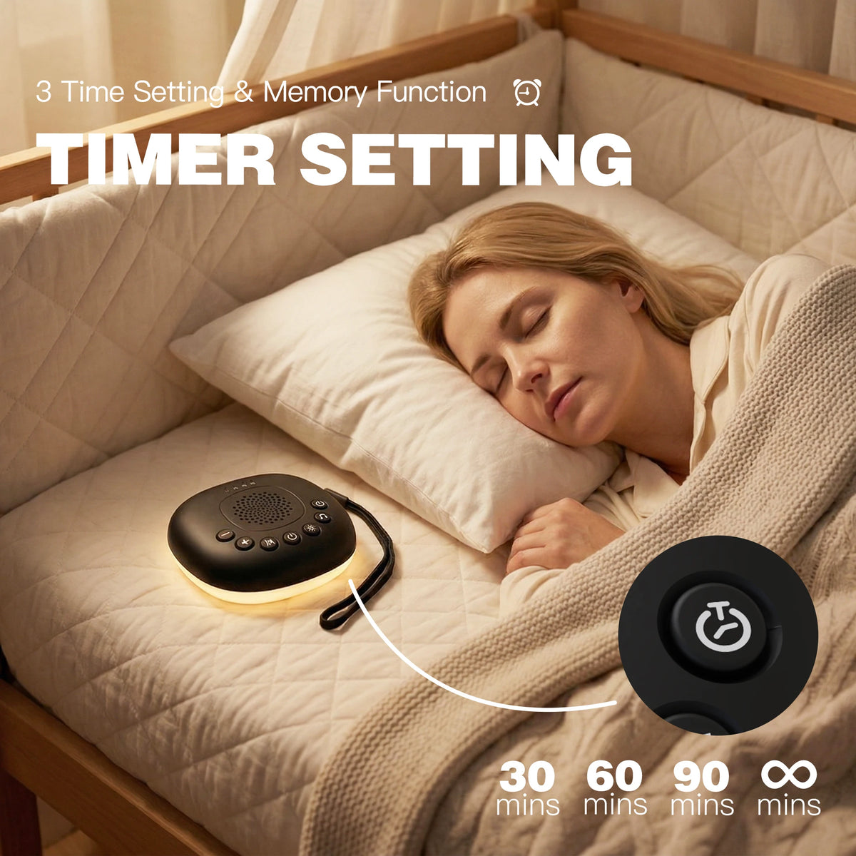 White Noise Machine with 20 Soothing Sounds, Night Light Timer, Portable Sound Machine for Baby, Adult, Travel, Studying, Office
