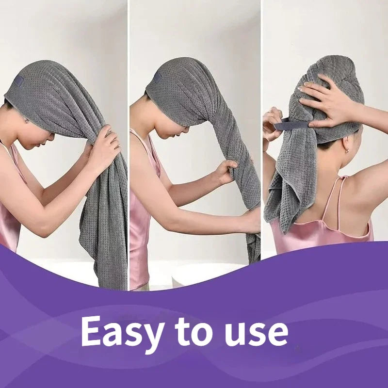 Microfiber Hair Towel Extra Large Wrap Quick Dry Hair Towel Wrap with Elastic Band Ultra Absorbent Soft Towel for Hair Turban