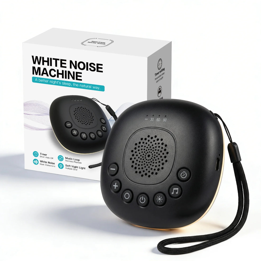 White Noise Machine with 20 Soothing Sounds, Night Light Timer, Portable Sound Machine for Baby, Adult, Travel, Studying, Office
