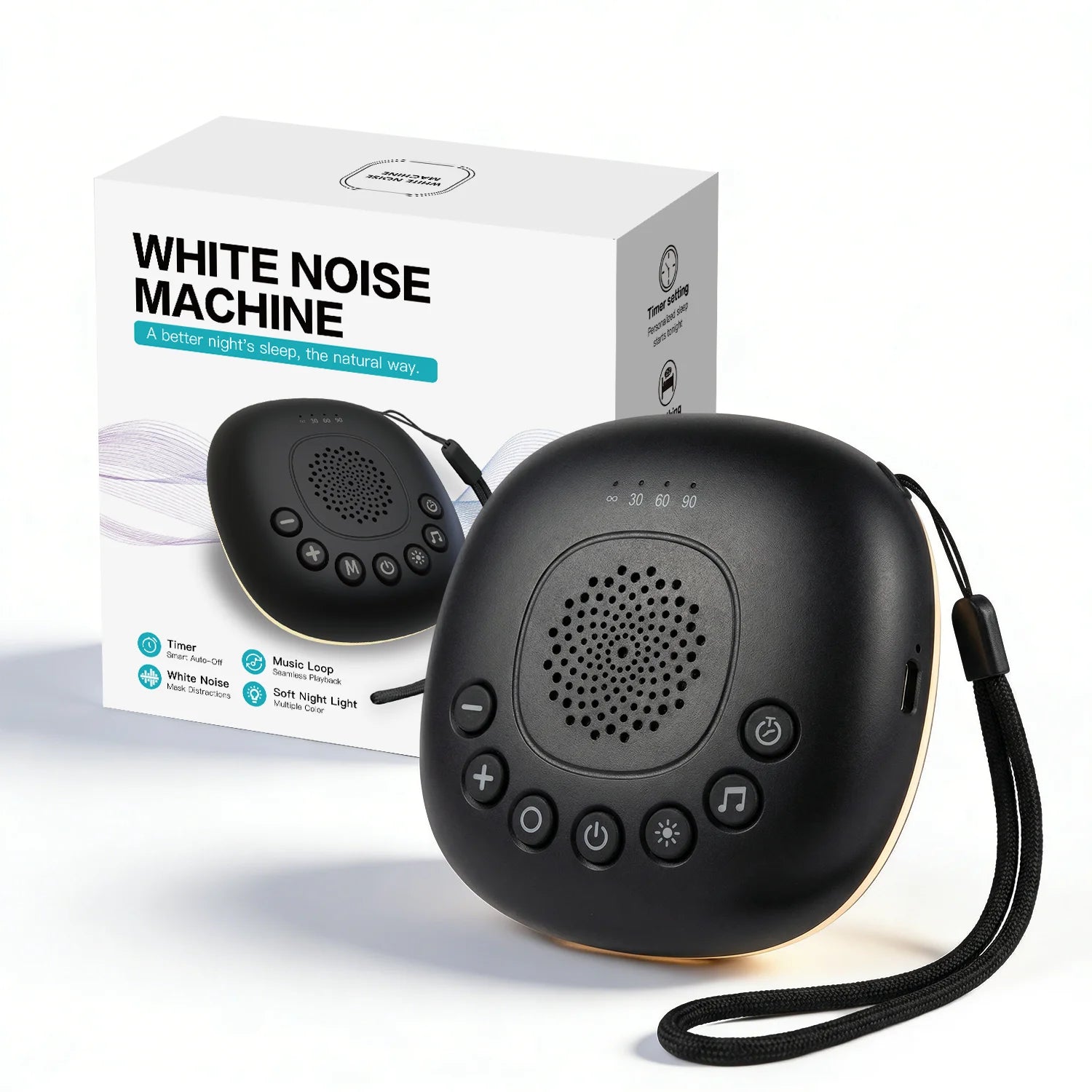 White Noise Machine with 20 Soothing Sounds, Night Light Timer, Portable Sound Machine for Baby, Adult, Travel, Studying, Office