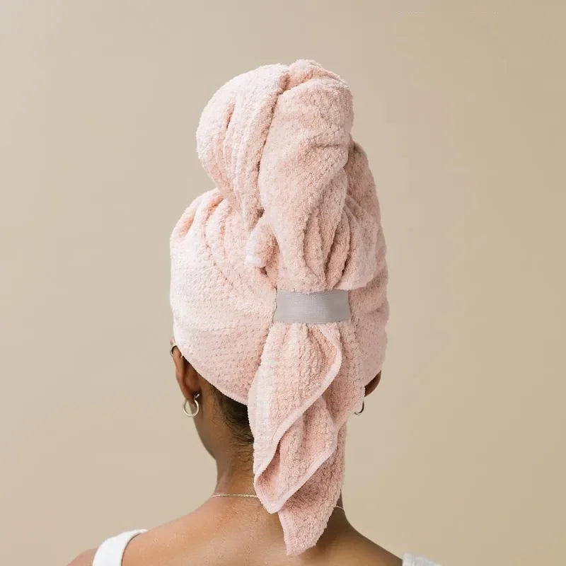 Microfiber Hair Towel Extra Large Wrap Quick Dry Hair Towel Wrap with Elastic Band Ultra Absorbent Soft Towel for Hair Turban