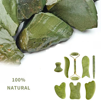 100% Natural Stone Gua Sha Board Set Jade Roller Massager Gouache Scraper Acupuncture Facial Lifting Spa Skin Care Beauty Tools