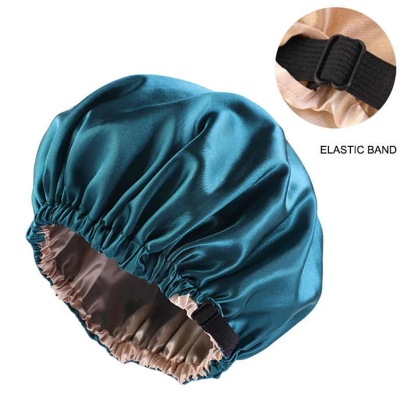 Satin Bonnet For Sleeping Adjustable Silk Bonnet For Curly Hair Bonnets Double Layer Large Satin Lined Sleep Cap For Women