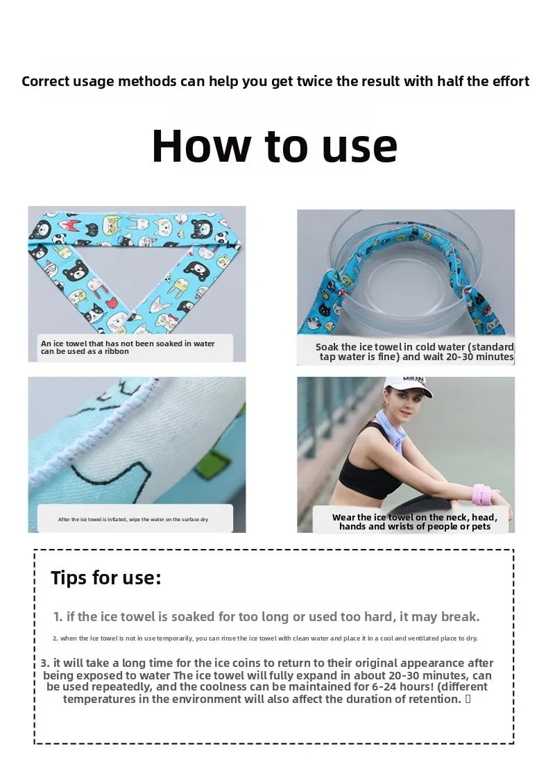 Neck Cooler Wraps Neck Wrap Headband Cooling Bandana Scarf Cold Towel Printed Soaked Tie Around Neck Summer Supplies