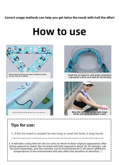 Neck Cooler Wraps Neck Wrap Headband Cooling Bandana Scarf Cold Towel Printed Soaked Tie Around Neck Summer Supplies