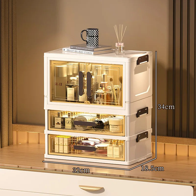 Multi-functional 3 Tier Cosmetic Organizer,Foldable Makeup Organizer,Desktop Dresser,Organizer Drawers,Stackable&amp;DustproofDesign