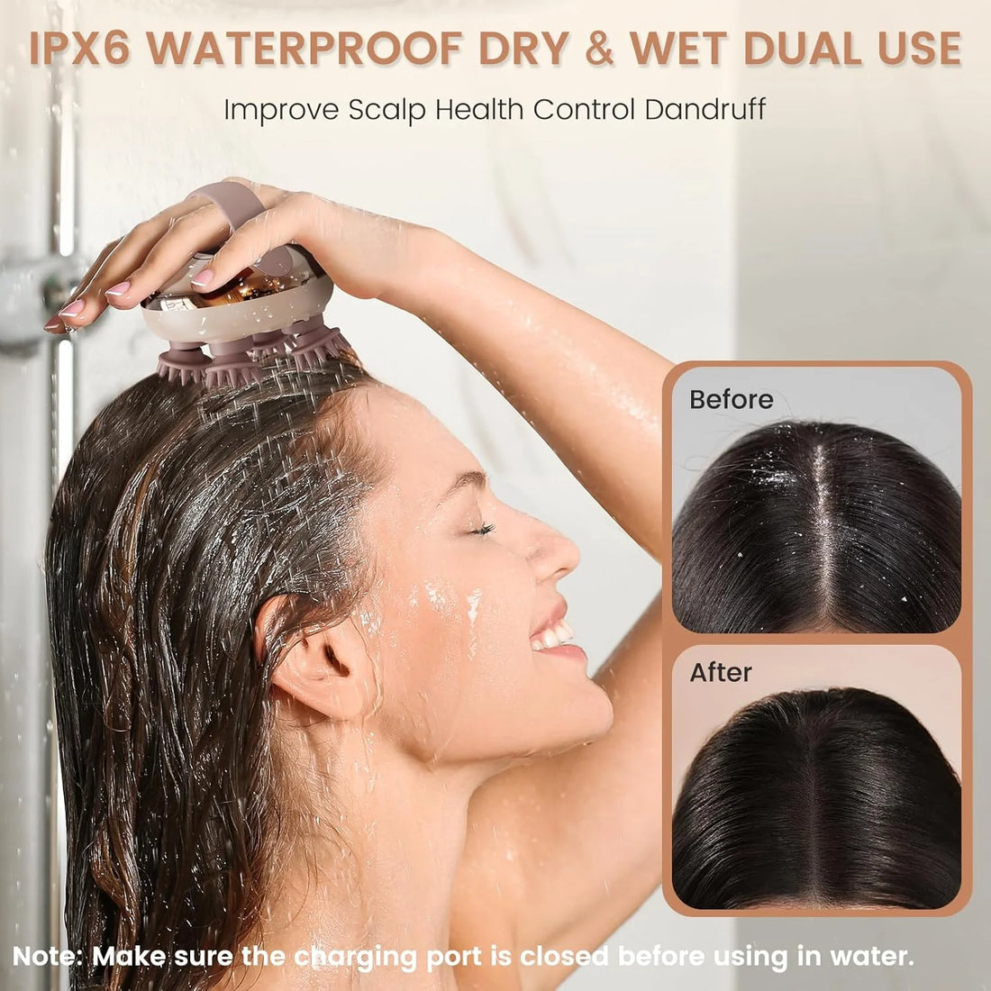 Scalp Massager - Electric Head Massager Scalp Waterproof IPX6, Hair Massage Stress Relax, Rechargeable Hair Head Scratcher