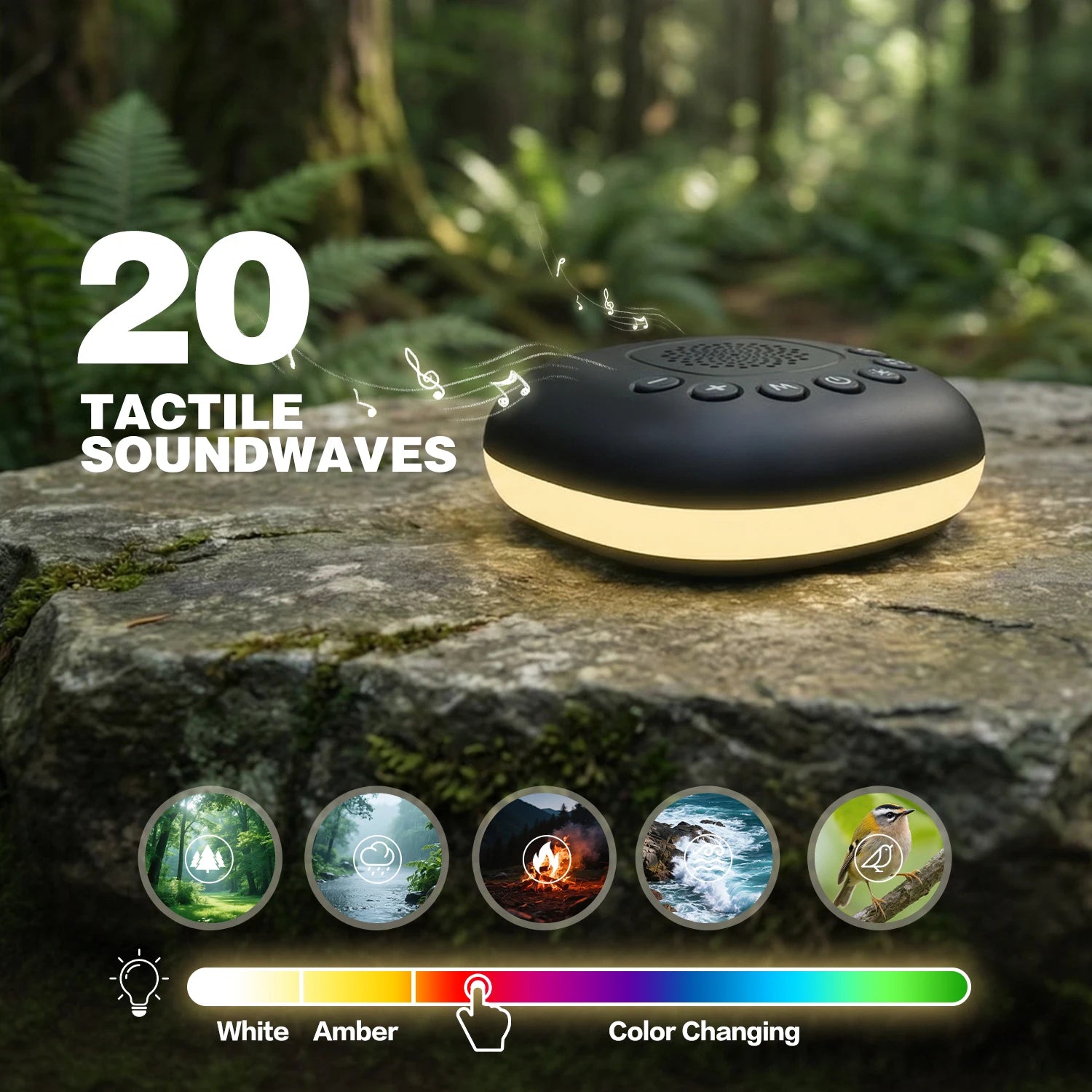 White Noise Machine with 20 Soothing Sounds, Night Light Timer, Portable Sound Machine for Baby, Adult, Travel, Studying, Office