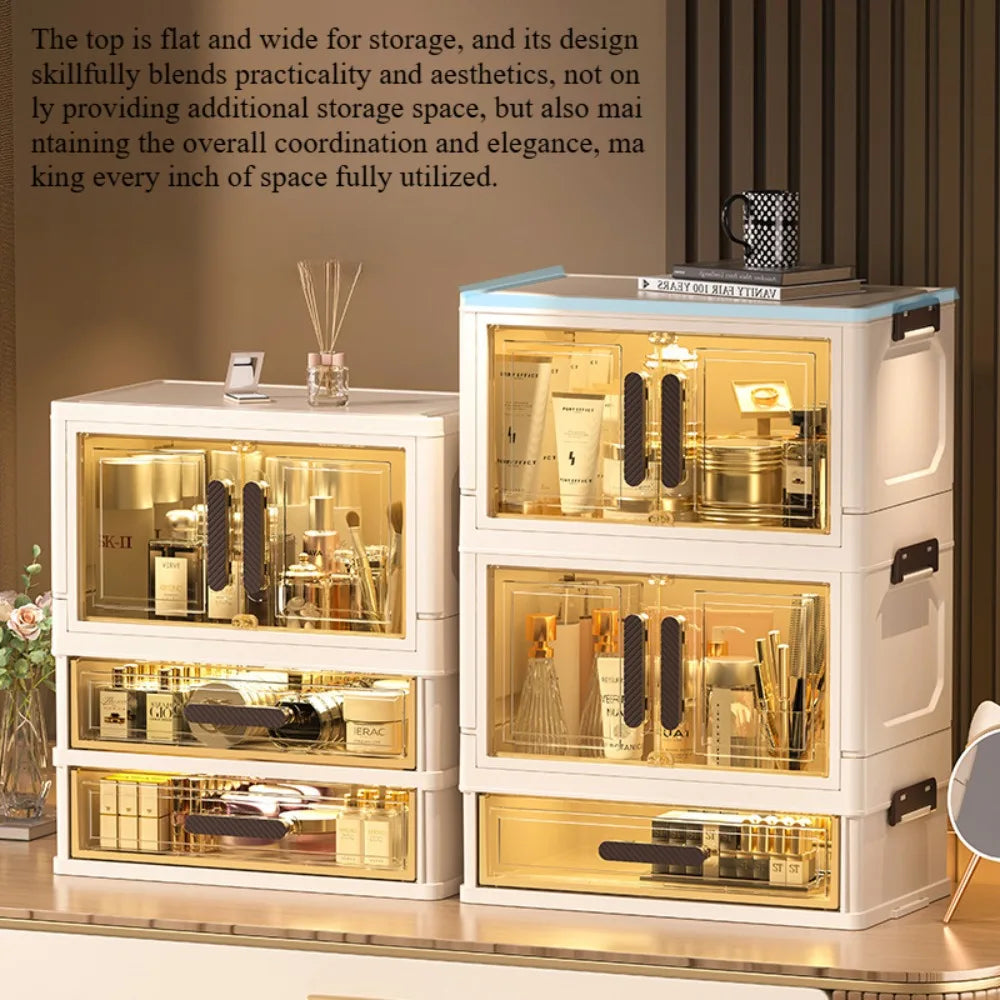 Multi-functional 3 Tier Cosmetic Organizer,Foldable Makeup Organizer,Desktop Dresser,Organizer Drawers,Stackable&amp;DustproofDesign
