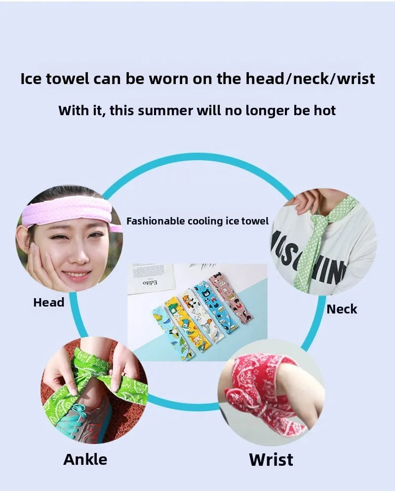 Neck Cooler Wraps Neck Wrap Headband Cooling Bandana Scarf Cold Towel Printed Soaked Tie Around Neck Summer Supplies