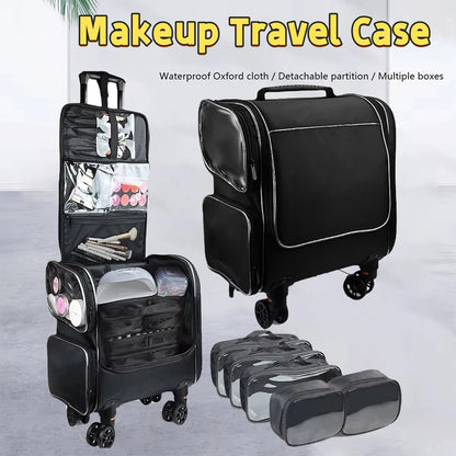Travel Makeup Artist Bag with Wheels Cosmetic Brush Storage Beauty Tool Organizer Rolling Suitcase for Artists