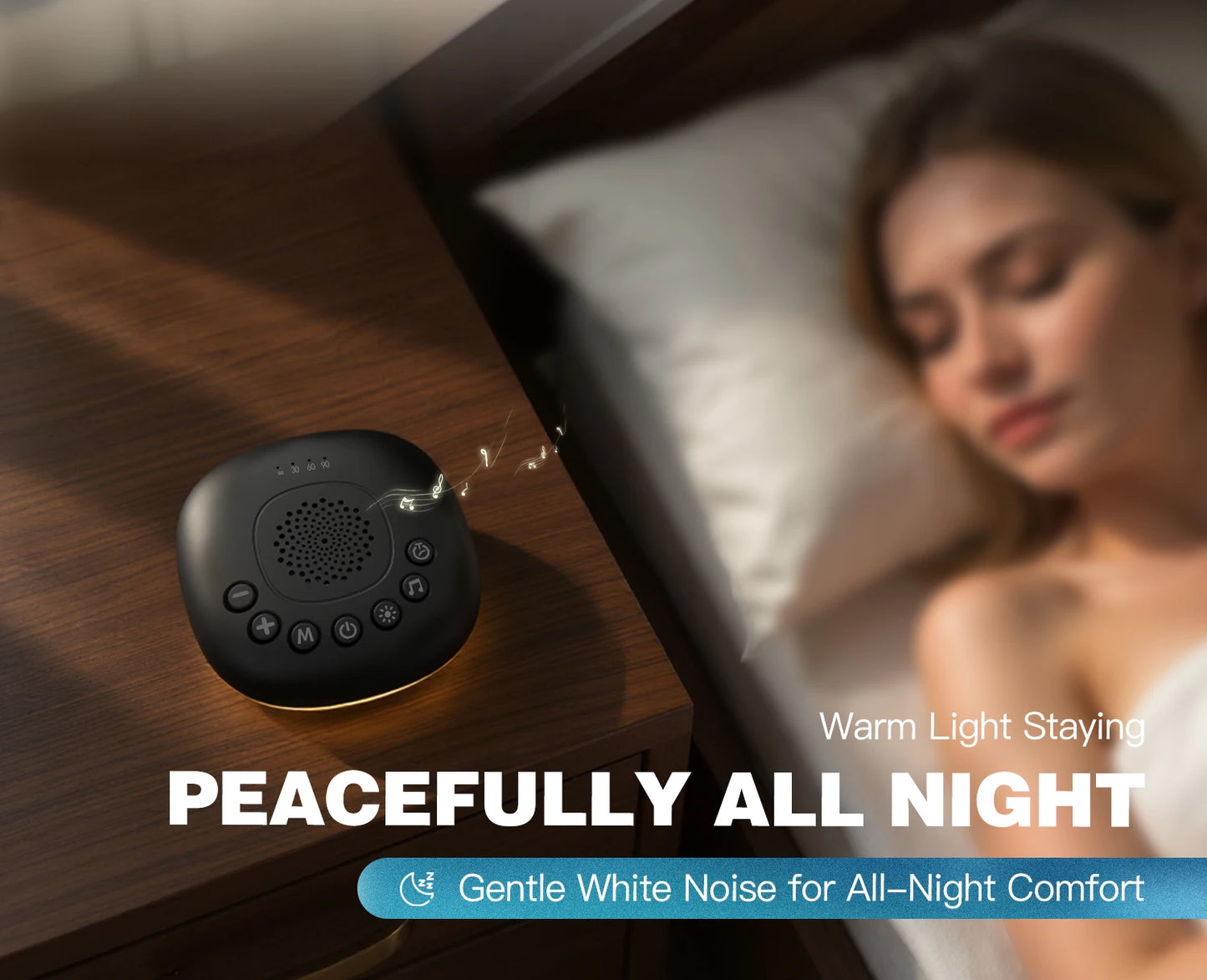 White Noise Machine with 20 Soothing Sounds, Night Light Timer, Portable Sound Machine for Baby, Adult, Travel, Studying, Office