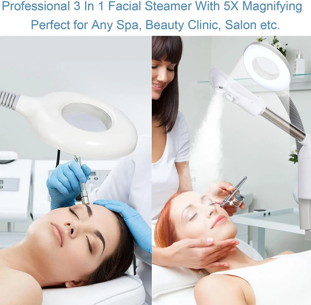 Facial Steamer Hot Cold Steam - 3-in-1 Nano Ionic Humidifier with LED Magnifying Lamp