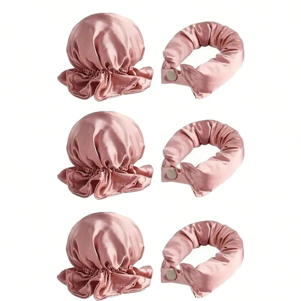 2/4/6Pcs Satin Heatless Curling Set Overnight Curl Blowout Rods Soft Hair Curlers To Sleep in Bun Bons Heatless Curls Bonnet Cap