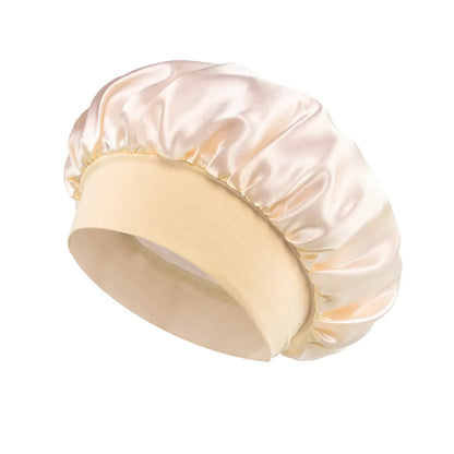 Women's Satin Solid Bonnet Wide Brim Elastic Band - Unisex Night Sleeping Bathing Hair Care Cap for Hair Protection