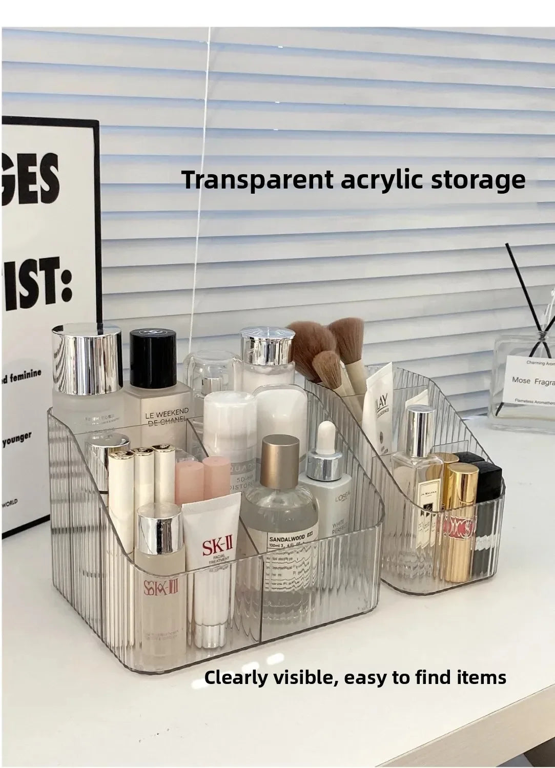 Cosmetic Storage Box For Vanity Makeup Organizer Clear Acrylic Skincare Organiser For Lipstick Cosmetic Organizer Perfume Holder