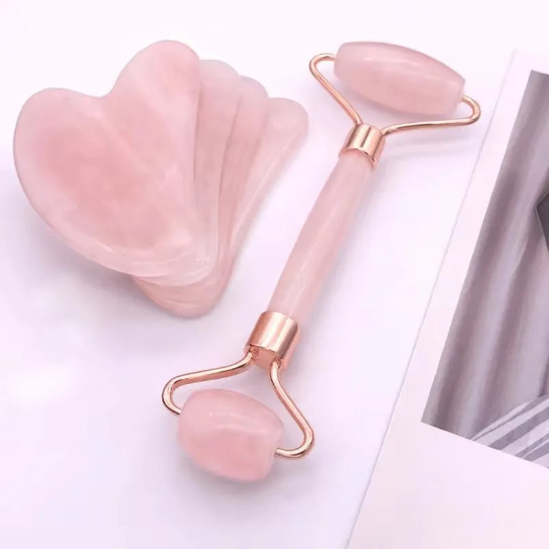 Gua Sha Set - Facial Massager &amp; Roller Tool Kit, Double Sided Stone Scraping Board for Skin Care, Spa, Relaxation
