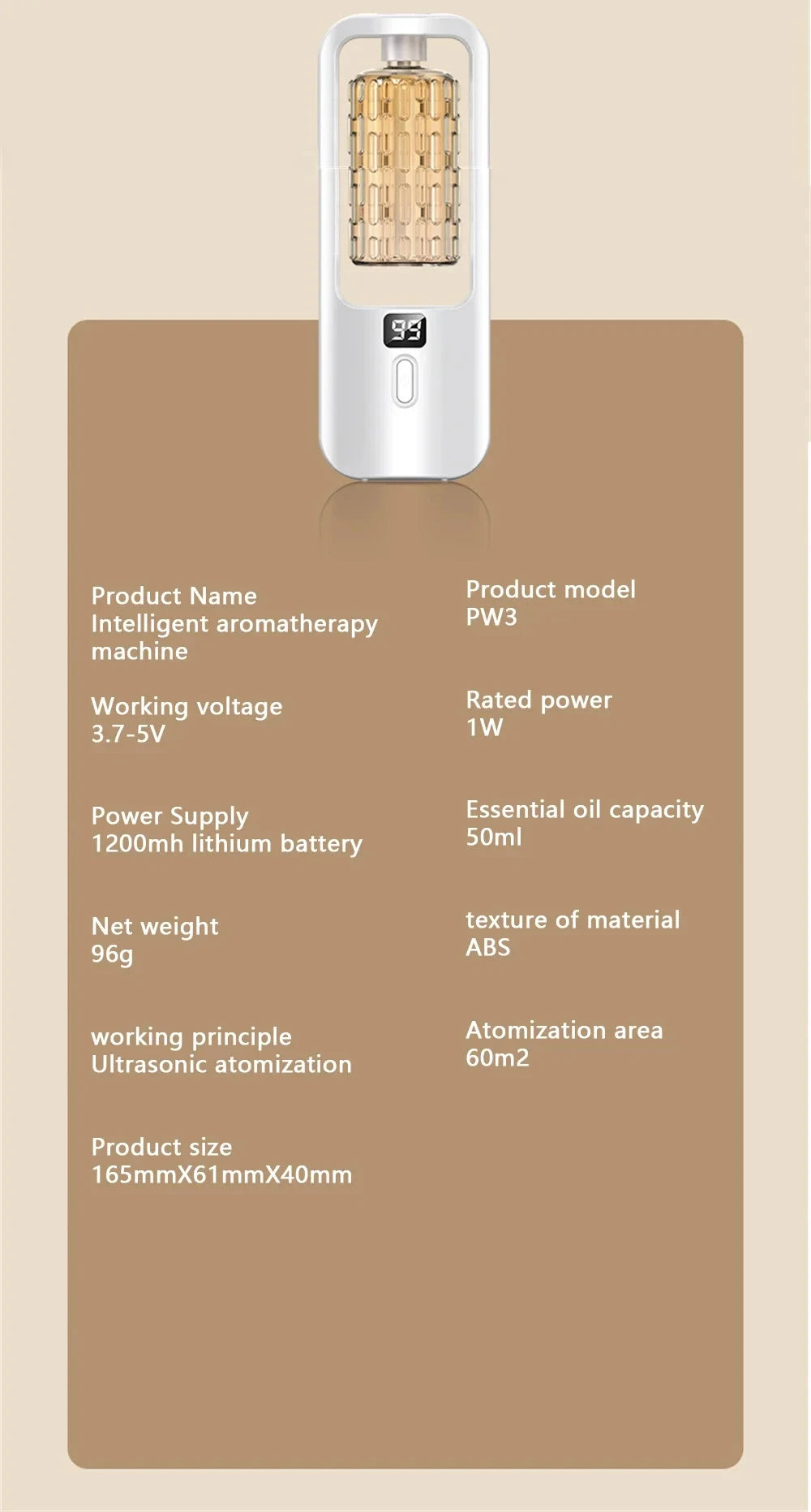 50ml Essential Oils Diffuser USB Multi-mode LED Digital Display 7 Gear Home Wall Mounted Display Air Freshener Smart Fragrance