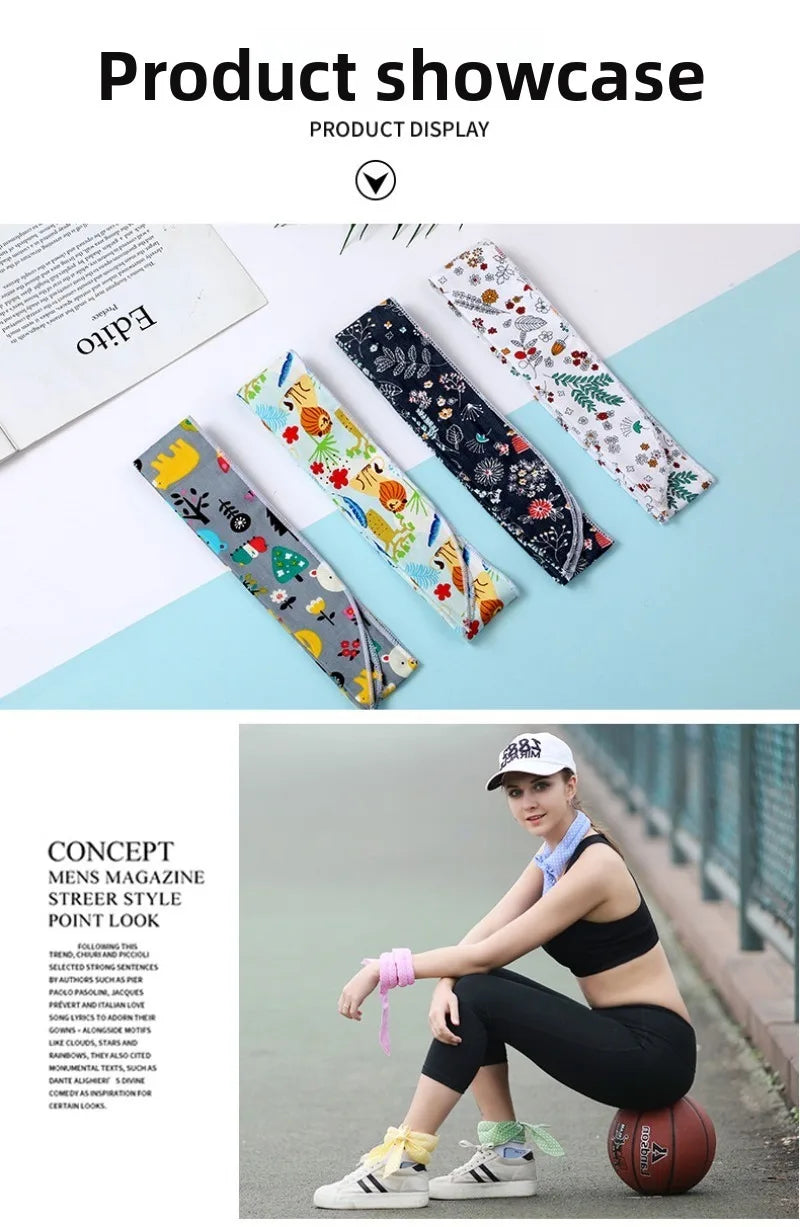 Neck Cooler Wraps Neck Wrap Headband Cooling Bandana Scarf Cold Towel Printed Soaked Tie Around Neck Summer Supplies