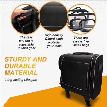 Travel Makeup Artist Bag with Wheels Cosmetic Brush Storage Beauty Tool Organizer Rolling Suitcase for Artists