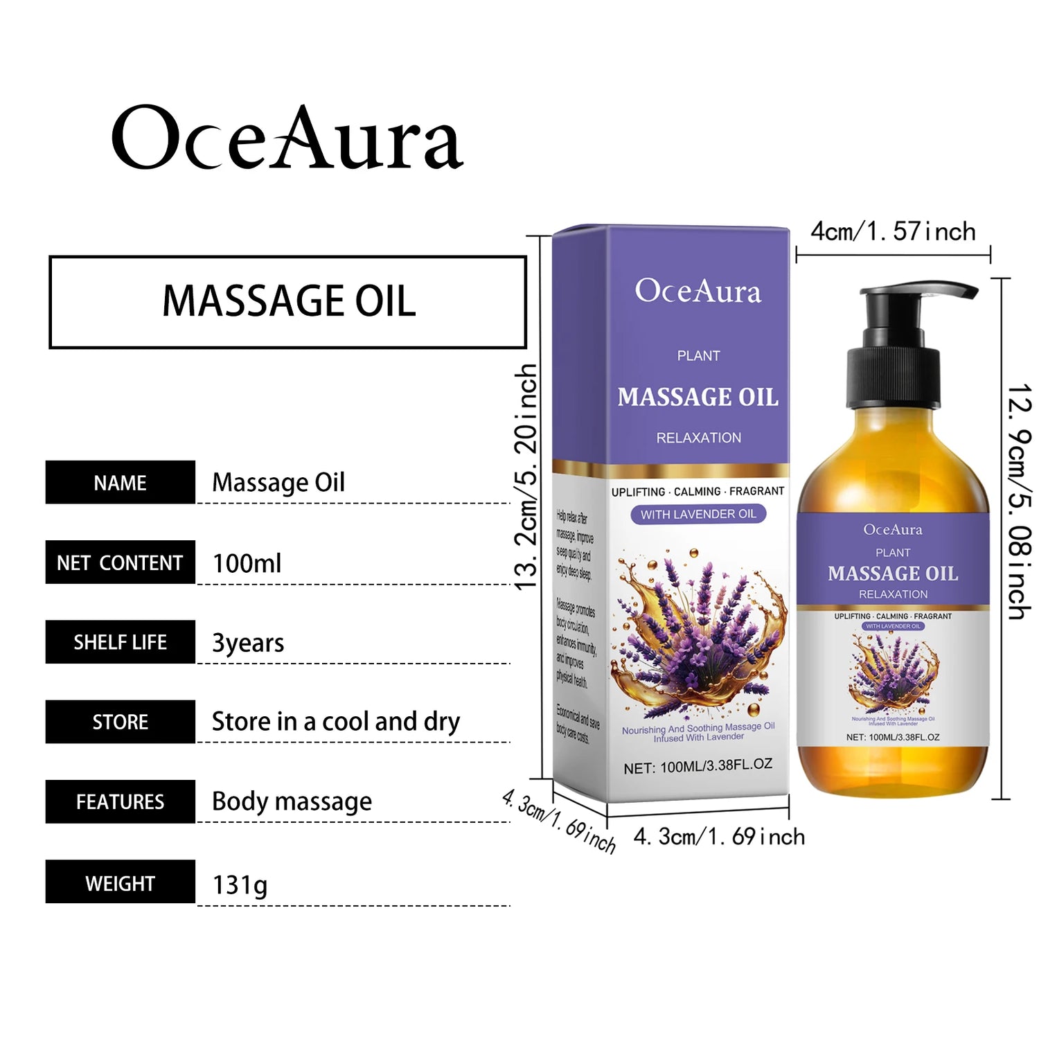 Lavender Essential Oil Moisturizing Body Skin Smoothing Soft Stress Relief Muscle Sore Help Sleep Spa Relaxing Massage Oil
